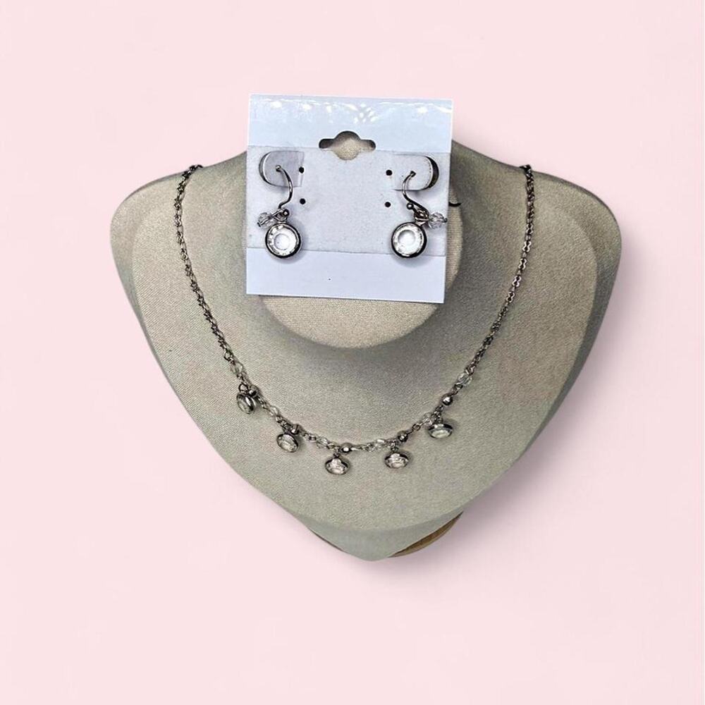 Vintage Swarovski Crystal Necklace Earrings Set Adjustable 16.5–19” Silver Tone - Picture 7 of 8